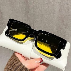 Gafas de sol Moda Retro Pierna gruesa Marco cuadrado Hombres Mujeres Marca Pequeño Arroz Uñas Gafas de sol Negro Amarillo