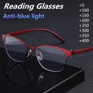 Gafas de sol de moda de cuero de acero Anti-azul marco completo gafas de lectura ordenador de negocios para hombres y mujeres mayores
