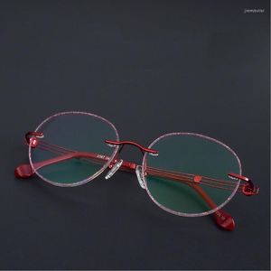 Marcos de gafas de sol Blu-ray Tornillo invisible para recorte de diamantes sin montura Gafas redondas Gafas vintage Gafas