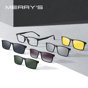 Sunglasses Frames MERRYS DESIGN 5 In 1 Magnet Polarized Clip Glasses Frame Men Women TR90 Glasses Frame Square Eyeglasses S2149 230419