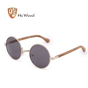 Lunettes de soleil HU WOOD lunettes de soleil Steampunk à la mode hommes femmes rétro lunettes de soleil rondes cadre en bois naturel lunettes de journal UV400 pêche quotidienne GR8024 YQ240120