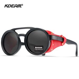 Lunettes de soleil KDEAM lunettes de soleil polarisées rondes pour hommes femmes bouclier en cuir souple lunettes de soleil lunettes rétro avec étui à fermeture éclair crâne KD0418 YQ240120