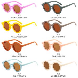 Gafas de sol para niños Gafas de sol de diseñador Espejo para niños Gafas de protección solar Color caramelo Sólido Retro Marco redondo Gafas para niños Niñas Accesorios de moda B8015