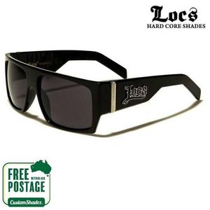 Lunettes de soleil Locs - Grande monture plate pour hommes, poteau noir en Aus Uv 400284w