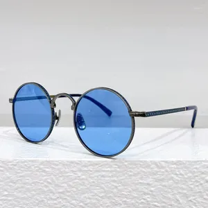 Gafas de sol M3100 japonesas redondas de titanio Uv400, gafas con textura tallada en plata, gafas graduadas de marca de diseñador de moda para hombres