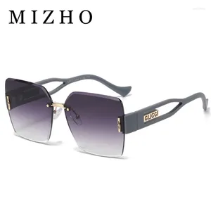 Lunettes de soleil Mizho Fashion Luxury Marque Big Rimless pour les femmes Vintage Designer Sun Glasses Square Shades UV400 Gafas de Sol