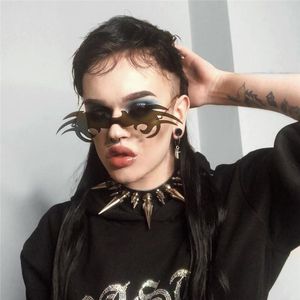 Gafas de sol de gran tamaño Punk sin montura para hombres y mujeres 2023, monturas de cangrejo grandes a la moda de lujo, gafas Vintage negras de una pieza UV400