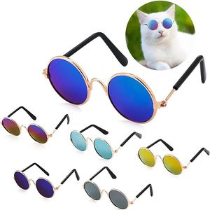 Lunettes de soleil pour animaux de compagnie Lunettes de soleil rétro pour chien Lunettes de soleil rondes en métal pour chiot Lunettes de cosplay Accessoires photo Lunettes pour chats petits et moyens chiens