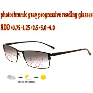 Lunettes de soleil Pochromic Grey Progressive Multifocal Reading Glasses Business Men Full Frame Confort 1.0 1.5 1.75 2.0 2.5 3 3.5 4