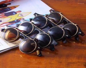 Lunettes de soleil rétro Vintage Goth, rondes rabattables, accessoires de mode, tendance Steampunk classique, lunettes 5861018