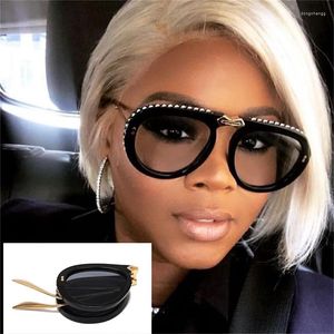 Gafas de sol Rhinestone Pilot Plegable Moda Mujer Gafas Diseñador Tonos Retro Sexy Big Lunette