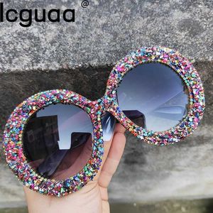 Lunettes de soleil Lunettes de soleil strass pour femmes 2022 Designer Steampunk Super Round Lunettes de soleil pour femmes Festival de musique Oculos de Sol Feminino J240202