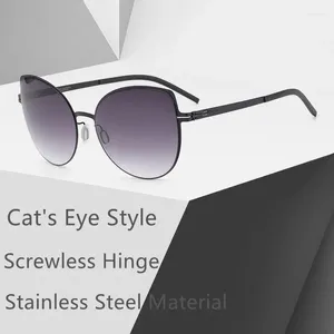 Lunettes de soleil Femmes sans vis des hommes Chat Style des yeux de la marque en acier inoxydable Cadre super léger UV400 Protection des lunettes