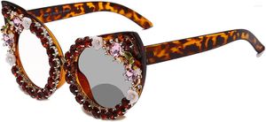 Lunettes de soleil étincelantes cristal cadre oeil de chat Bling strass lunettes de lecture bifocales pour femmes Transition pochromique lecteur NX