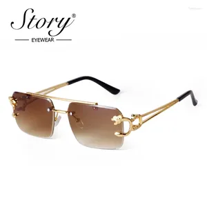 Gafas de sol Historia Gradiente de moda Plaza marrón para hombres Mujeres 2024 Diseñador de marca Trendy Retro Rimlesed Sun Gafas S8809C