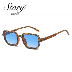 Gafas De Sol STORY Vintage Leopard Square hombres mujeres 2024 marca diseñador moda gradiente lente azul Gafas De Sol Gafas De Sol 50227