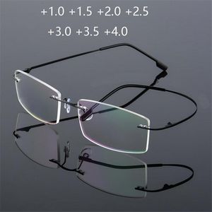 Gafas de sol ultraligeras TR90 con memoria de titanio, gafas de lectura sin montura para hombres y mujeres, gafas cuadradas para presbicia, potencia 1,0 1,5 2,0 a 3,5 4,0Su