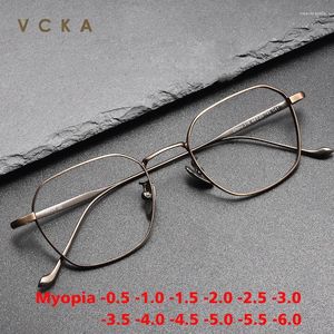 Gafas de sol VCKA Vintage Pure Ultraligero Titanio Miopía Anteojos Marco Hombres Prescripción Gafas ópticas Mujeres Gafas -0.50 a -10
