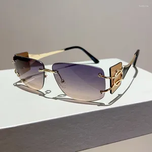 Lunettes de soleil Vintage Fashion Rimless Femmes For Men 2024 Designer Sampunk Sun Glasses Metal Personality Shades UV400