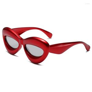 Gafas de sol Y2K Vintage Cat Eye Mujeres para hombres Diseñador de moda Funny Lip Gafas de sol Trending Punk Big Frame Shades