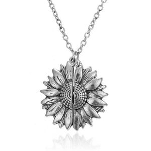 Retro tallado girasol medallón que se puede abrir Simple y elegante moda lindo collar amor regalo para mujer joyería