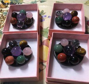 Sunligoo Seven Star Group Amatista natural Cuarzo rosa Chakra Esfera de cristal Bola Obsidiana negra Soporte Curación Reiki Piedra T20011840998