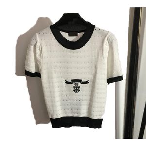 Sunmmer Womens Fashion Designer Knits tees T-shirt Fashion Letter Printing Knitted Woolen Short Sleeve Women T Shirt Luxury Casual Dress Black and white Top Clothing