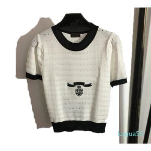 Sunmmer Womens Fashion Designer Knits tees T-shirt Fashion Letter Printing Knitted Woolen Short Sleeve Women T Shirt Luxury Casual Dress Black and white Top Clothin