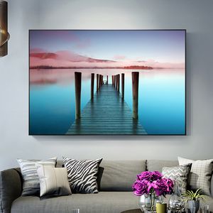 Sunset Pier Ocean Paisaje Lienzo Pintura Natural Paisaje marino Impresión Pósteres Imágenes de arte de la pared nórdico Decoración de la sala de estar