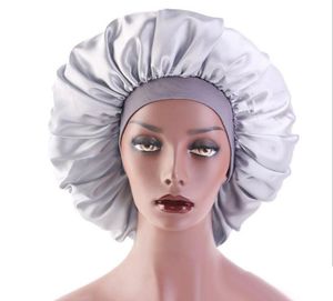 Super grande taille 42 cm Salon de beauté casquette Satin Bonnet casquette sommeil nuit casquette tête couverture Bonnet chapeau pour cheveux bouclés élastiques 5 couleurs