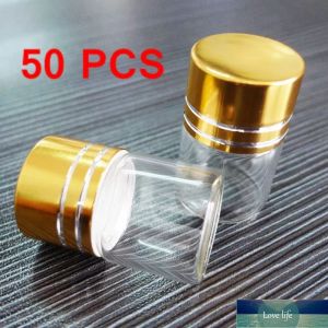 Super Deal 50 PCS Tranparent Lot Small 5ML (22 * 30) Frascos de botellas de vidrio vacíos con tapón de rosca chapado en oro (tapas) para aceite esencial de calidad superior