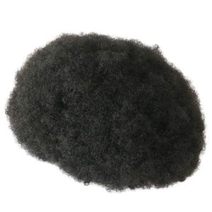 Super Durable Skin Base 6MM Afro Curl Mens Hair Toupee para African America Black Men 100% Human Hairs Toupees Indian Curl Wigs