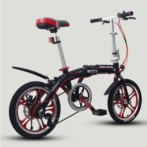 Vélo pliant portable de 16 pouces vélo de vélo pliable Mini vélos de route Frein à disque Vitesse variable à 6 niveaux Facile à plier et à transporter