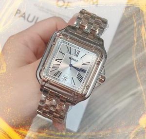 Super qualité carré romain cadran de réservoir montres de luxe en acier inoxydable bracelet en cuir date automatique mouvement à quartz horloge étanche quotidienne montre-bracelet de marque européenne