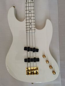 Rare 4-String Moon Larry Graham Electric Bass Guitar in All-White Finish with Ash Body, Maple Neck, and Gold Hardware