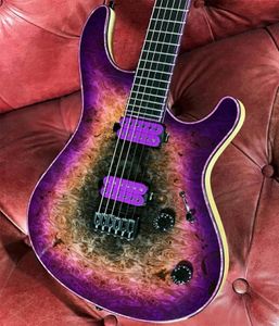 Súper raro Purple Natural Burl Birl Birds Eye Maple Top Guitarra Electric Guitar ultra delgada Bastización Jumbo Basting Hardware3095281