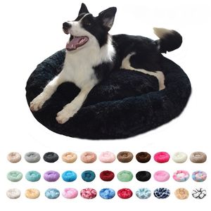 Lits de chat en peluche chauds de lit de chien rond super doux pour grand moyen animal de compagnie tapis nid cama perro accessoires 210924