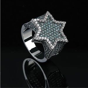 Super Star Ring Green CZ Bling Ring Micro Pave Cumbic Zirconia Diamonds Simulats Hit Hop Sings Taille # 7-Size # 11222M