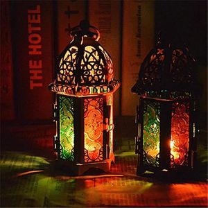 Bougeoir creux en métal Vintage, fournitures, chandelier marocain en verre de couleur cristal, lanterne suspendue, décoration de maison pour fête de mariage