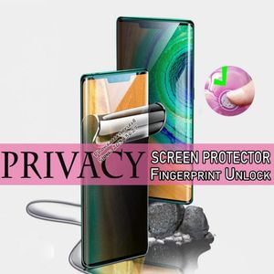 Prise en charge du déverrouillage des empreintes digitales Protecteur d'écran de confidentialité pour Samsung S21 S20 Note20 Ultra Plus S10 Note10 S9 S8 iPHONE 12 11 XR XS MAX Film TPU anti-espion PMMA SPFT