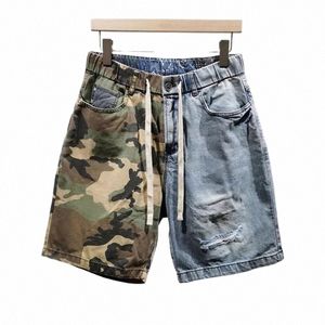 Supzoom 2023 Nueva llegada Venta caliente Ulzzang Verano Patrón Longitud Cremallera Mosca Guisada Camoue Patchwork Jeans Shorts Hombres h7Kf #