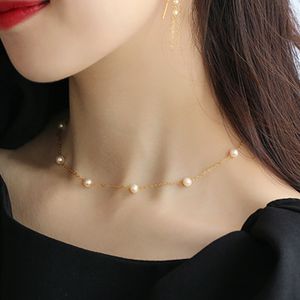 SUQI cadena en el cuello de acero inoxidable Color plata oro ABS gargantilla de perlas collar colgantes para mujer joyería