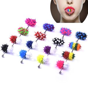 Bijoux de perçage corporel en acier chirurgical Anneau de langue vibrant Couleurs mélangées Barbells droits épineux avec 2 piles