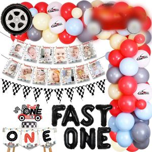 Sursurprise-race Car First Birthday Party Decorations One Balloon Garland Kit avec thème de course 1er anniversaire PO BANNER 240410