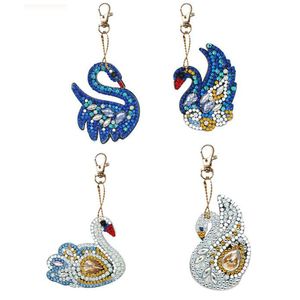 Cygne bricolage perceuse complète peinture en forme spéciale porte-clés porte-clés cadeau femmes sac décoration pendentif diamant broderie