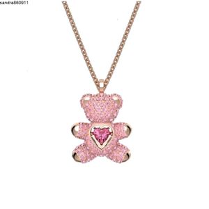 Collar Swarovski Moda de lujo Womenshi Hualuo Contador Rosa Corazón que late Oso Collar de peluche Cadena Luz Regalo del día de San Valentín