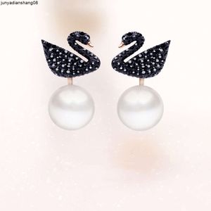 Swarovski Silver Needle Advanced Send Black Swan Swan Perle Perle Boucles d'oreilles femelles Crystal Back