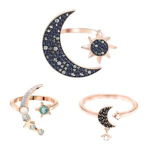 Swarovskis – bague de créateur, bijoux de qualité originale, bague ouverte étoile lune pour femmes utilisant du cristal étoile lune colorée