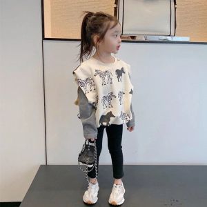 Pringers Girls 'Automn Suit Style Fausse Pull Twopiece Sweater + Leggings Set Vêtements de printemps Allmatch Fashion Children's Clothing