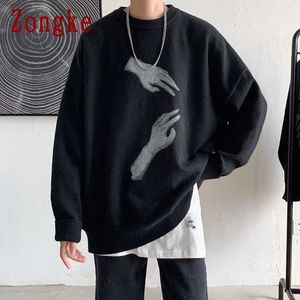 Suéteres Zongke negro moda suéter hombres tejido Vintage Harajuku ropa M-2XL 2022 primavera recién llegados Y2210